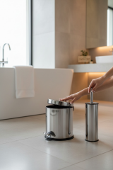 Banyo Çöp Kovası ve Fırçası Seti Paslanmaz Çelik Pedallı Kova ve Klozet Fırçası