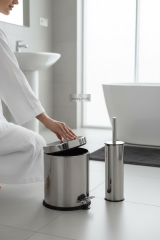 Banyo Çöp Kovası ve Fırçası Seti Paslanmaz Çelik Pedallı Kova ve Klozet Fırçası