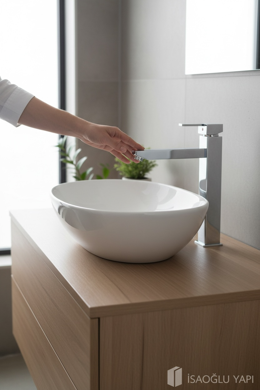 Çanak Lavabo Bataryası Paslanmaz Çelik Yüksek Model Çanak Uyumlu Krom Armatür