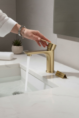 Mat Gold Lavabo Musluğu Kare Tasarım Slim Model Mat Altın Fırçalanmış Lavabo Armatürü