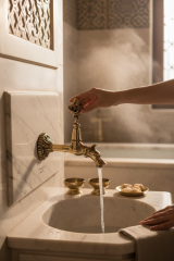 Motifli Kurna Musluğu Özel Tasarım Melek Motifli Duvardan Armatür Gold Pirinç Renk