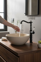 Siyah Çanak Bataryası Retro Tasarım Armatür Yüksek Model Batarya Mat Siyah Rustik Musluk