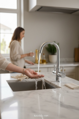 Arıtmalı Evye Bataryası Gümüş Renk Arıtıcılı Mutfak Armatür Pirinç Malzeme Modern Tasarım