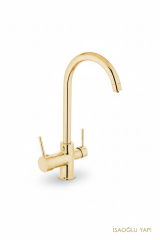 Altın Arıtmalı Evye Bataryası Gold Modern Arıtıcılı Mutfak Armatürü Pirinç Malzeme Gold Renk