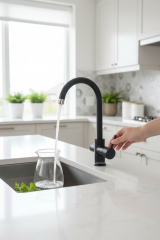 Siyah Arıtmalı Evye Bataryası Modern Tasarım Pirinç Malzeme Arıtıcılı Mutfak Armatürü