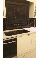 Antik Gold Zen Design Rustik Mufak Bataryası Mat Gold Rustik Batarya Pirinç Musluk Altın Evye Musluk