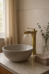 Mat Antik Gold Çanak Bataryası Şelale Akışlı Yüksek Model Çanak Bataryası Eskitme Gold Renk