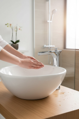 Çanak Lavabo Bataryası Şelale Akış Yüksek Model Çanak Uyumlu Armatür Krom Renk