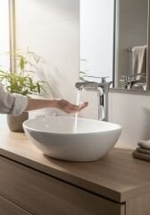 Çanak Lavabo Bataryası Şelale Akış Yüksek Model Çanak Uyumlu Armatür Krom Renk