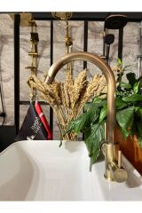 Antik Gold Arıtmalı Mutfak Bataryası Mat Altın 3 Yollu Evye Musluğu Arıtıcılı Batarya