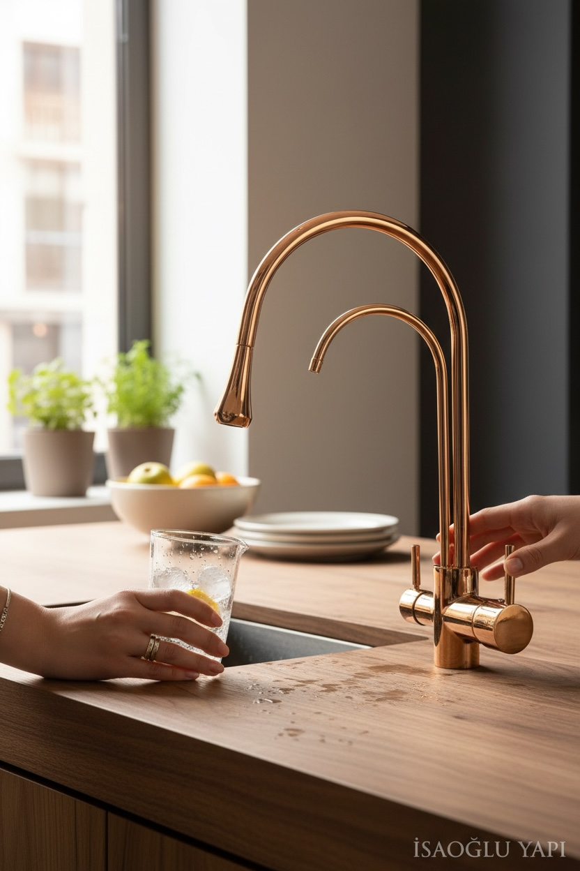 Arıtıcılı Batarya Bakır Evye Armatürü Sıcak Soğuk ve Arıtmalı Mutfak Bataryası